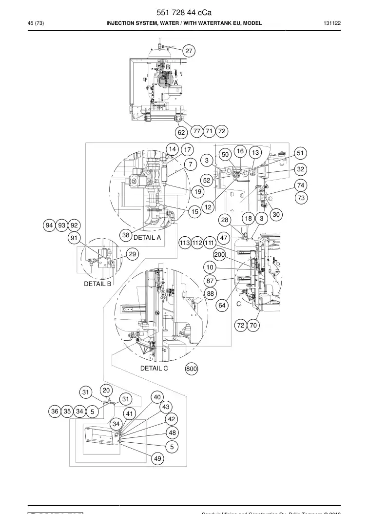 55172844c 551 728 44c Injection System, Water - Sandvik Technical Drawing