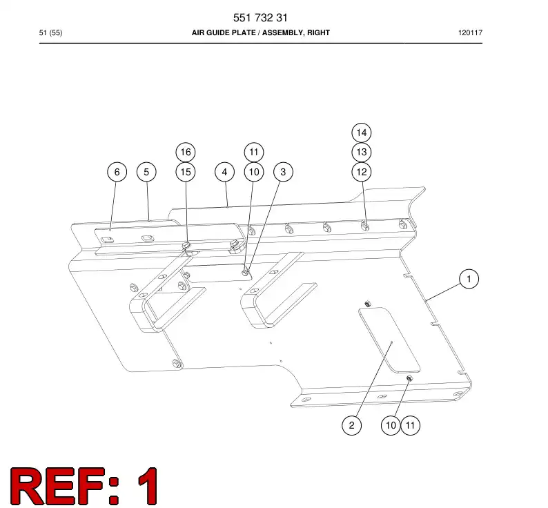 55173233 551 732 33 Air guide plate - Sandvik Technical Drawing