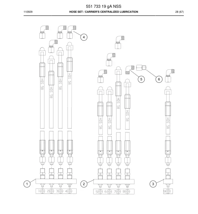 55173319g 551 733 19g HOSE SET - Sandvik Technical Drawing