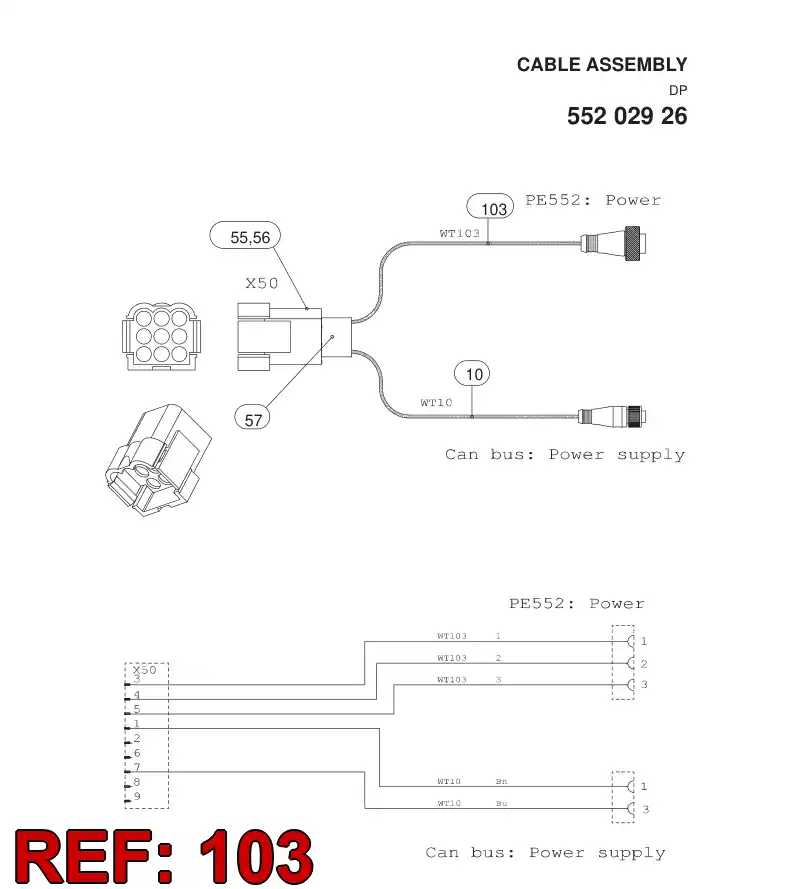 55173331 551 733 31 Cable, Pre-Wired Plug - Sandvik Technical Drawing