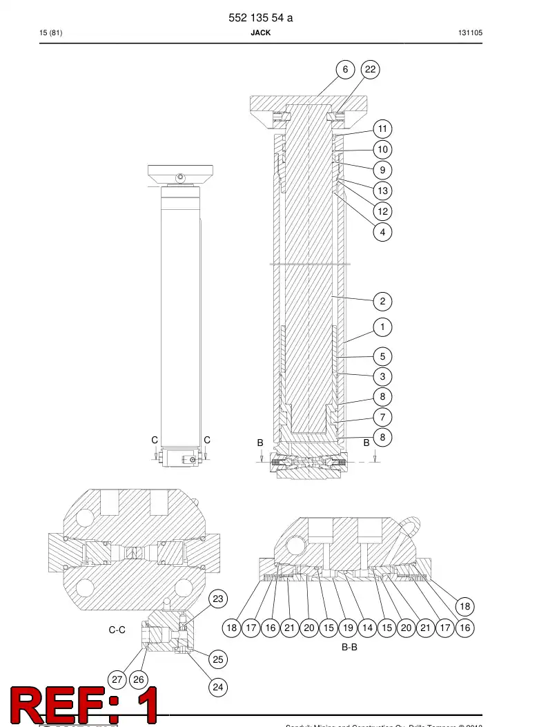 55173621 551 736 21 Cylinder Tube Assembly - Sandvik Technical Drawing