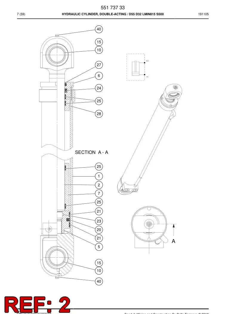 55173735 551 737 35 PISTON Rod Assembly - Sandvik Technical Drawing