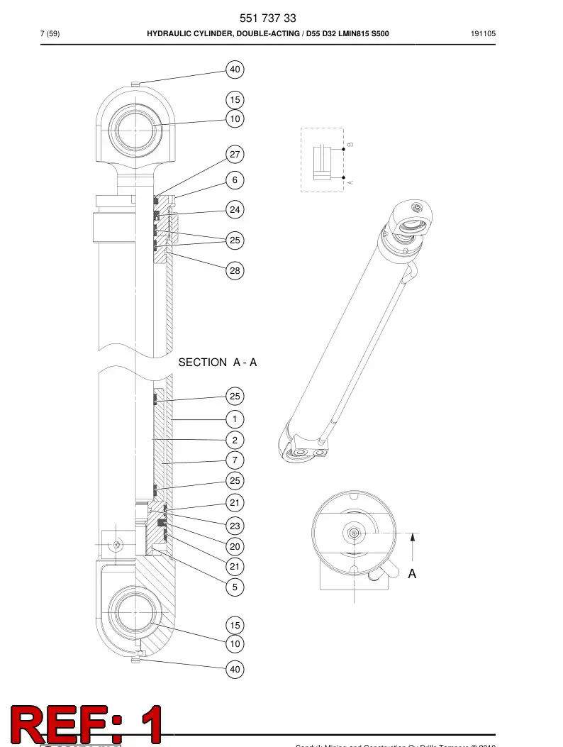 55173736 551 737 36 Cylinder Tube Assembly - Sandvik Technical Drawing
