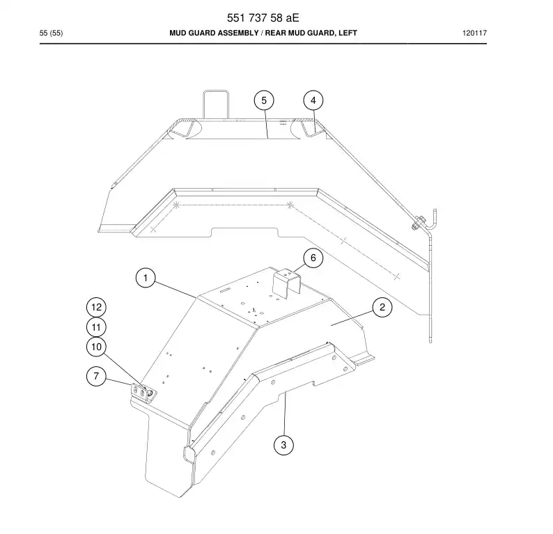 55173758h 551 737 58h Mudguard Assembly - Sandvik Technical Drawing