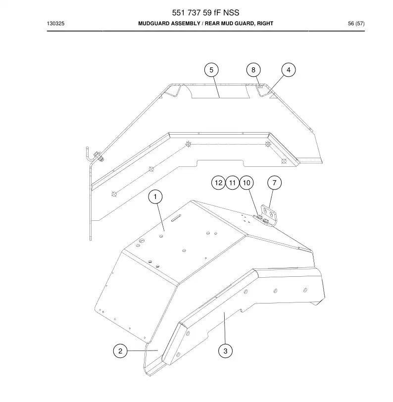 55173759f 551 737 59f Mudguard Assembly - Sandvik Technical Drawing