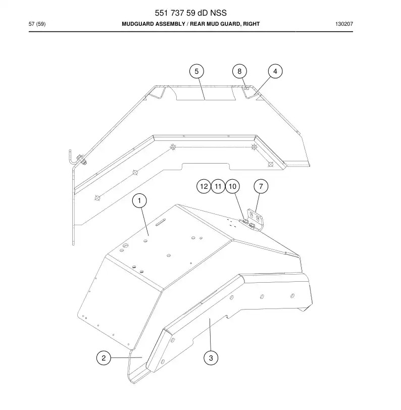 55173759g 551 737 59g Mudguard Assembly - Sandvik Technical Drawing