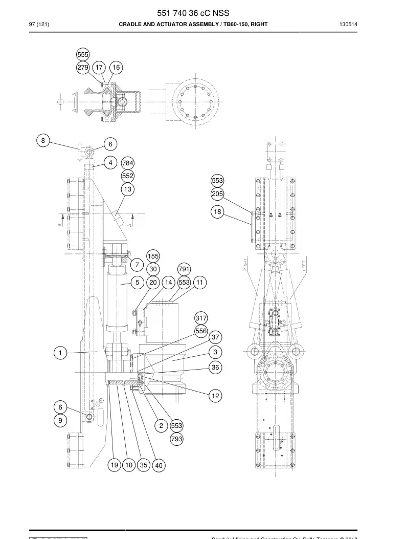 55174036c 551 740 36c Cradle And Actuator Assembly - Sandvik Technical Drawing