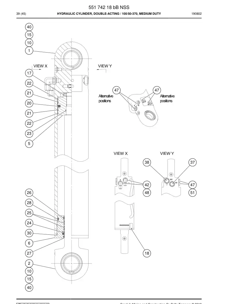 55174218b 551 742 18b Hydraulic Cylinder, Double-acting - Sandvik Technical Drawing