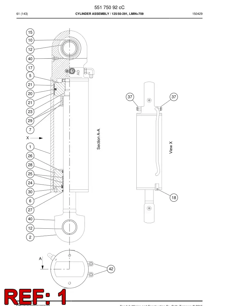 55175093a 551 750 93a Cylinder Tube Assembly - Sandvik Technical Drawing