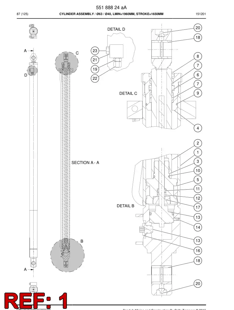 55175283 551 752 83 Cylinder Tube Assembly - Sandvik Technical Drawing