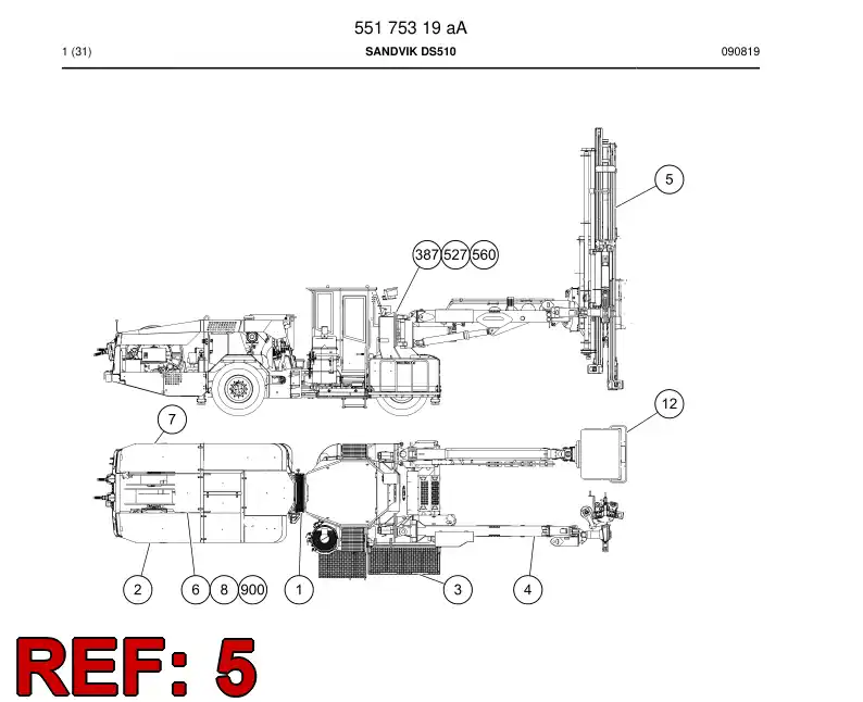 55175312a 551 753 12a Bolting module - Sandvik Technical Drawing