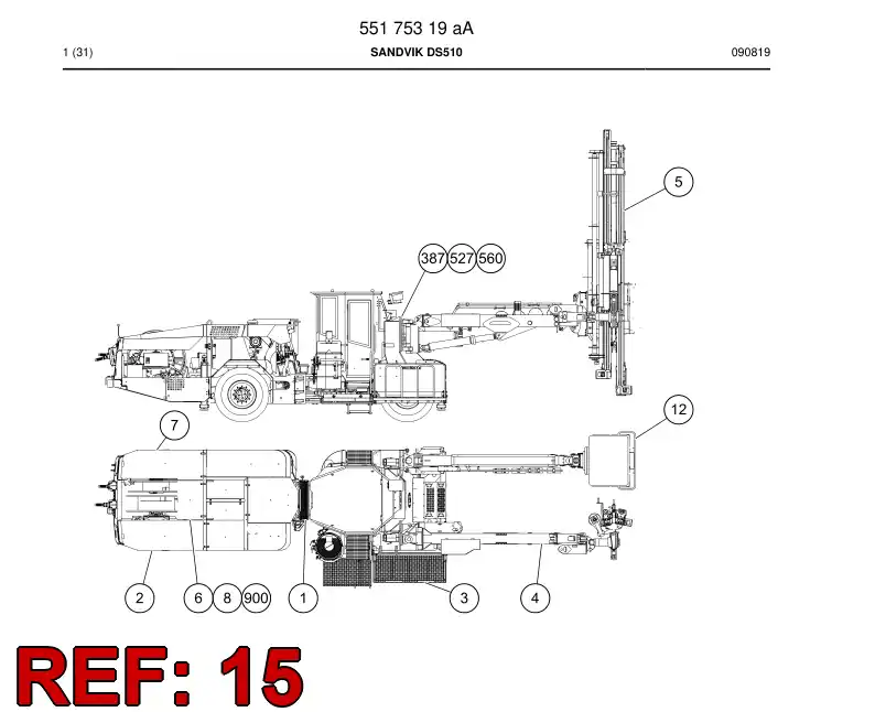 55175316c 551 753 16c Basket boom module - Sandvik Technical Drawing