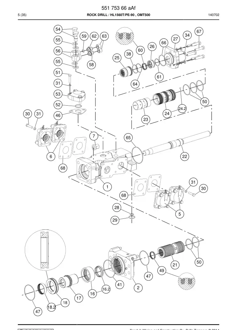 55175366a 551 753 66a Rock Drill - Sandvik Technical Drawing