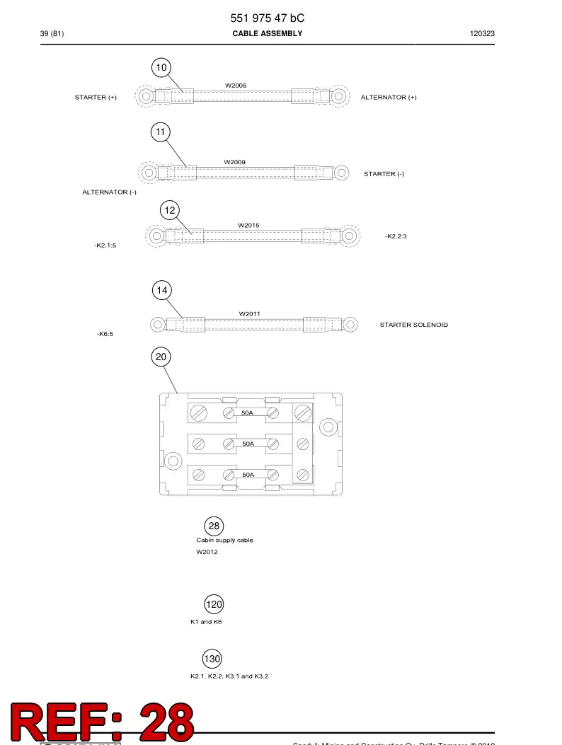 55175590a 551 755 90a CABLE ASSEMBLY - Sandvik Technical Drawing