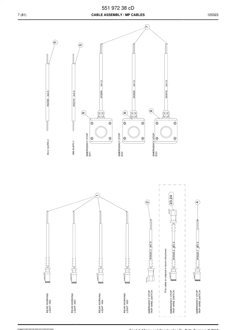 55175708a 551 757 08a Cable assembly - Sandvik Technical Drawing