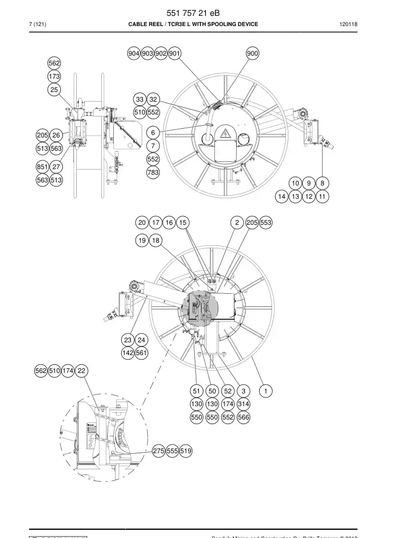 55175721g 551 757 21g Cable Reel - Sandvik Technical Drawing