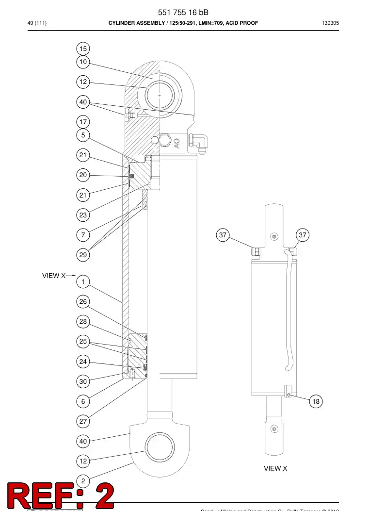 55176462a 551 764 62a PISTON Rod Assembly - Sandvik Technical Drawing