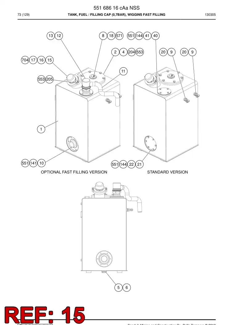 55176494 551 764 94 Cap, Filling - Sandvik Technical Drawing