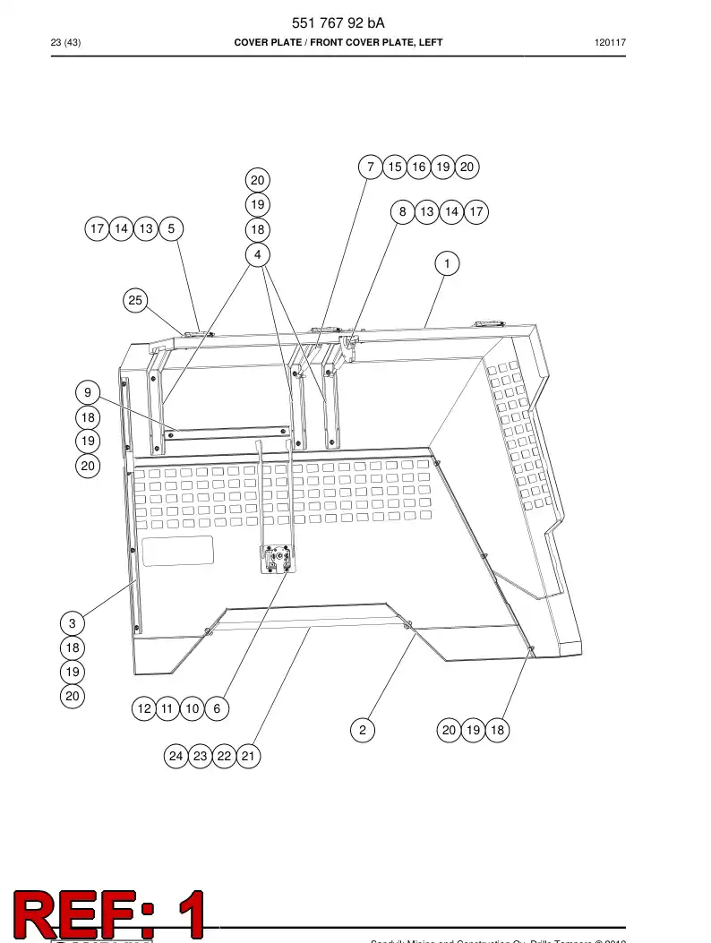 55176794 551 767 94 Cover plate - Sandvik Technical Drawing