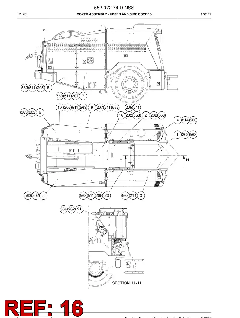 55179417 551 794 17 Plate, Cover - Sandvik Technical Drawing