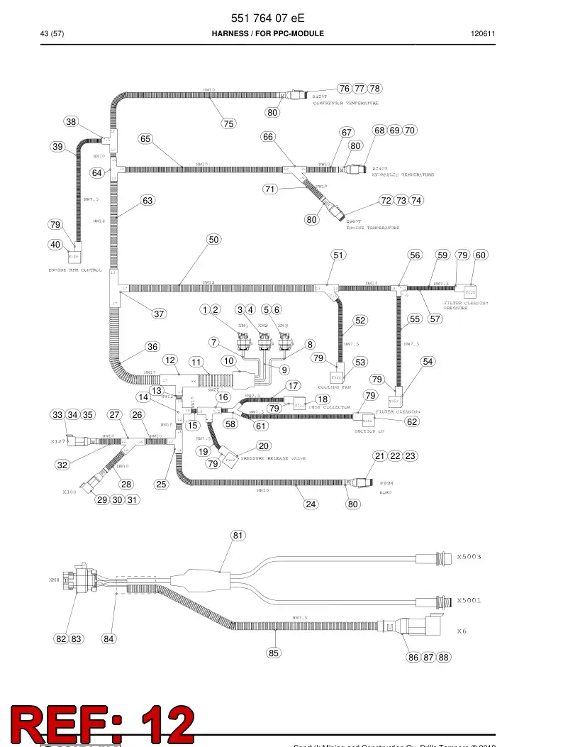 55179556 551 795 56 Cable Assembly - Sandvik Technical Drawing