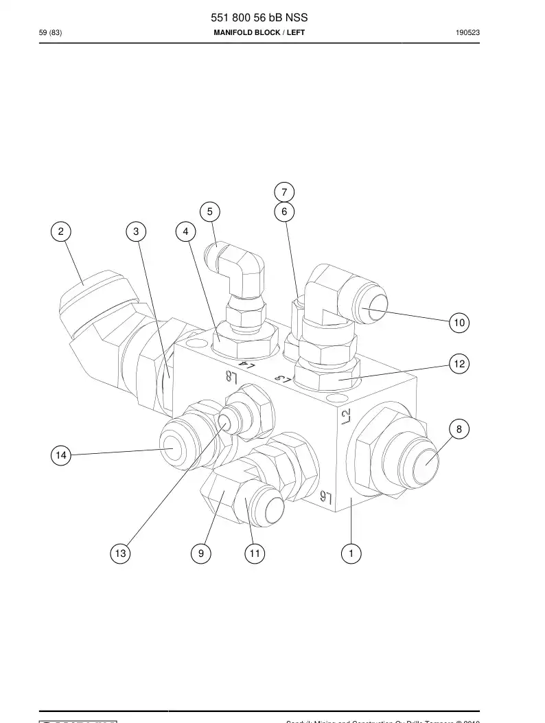 55180056b 551 800 56b Manifold Block - Sandvik Technical Drawing