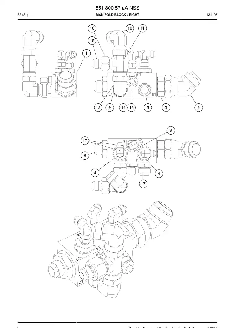 55180057a 551 800 57a Manifold Block - Sandvik Technical Drawing