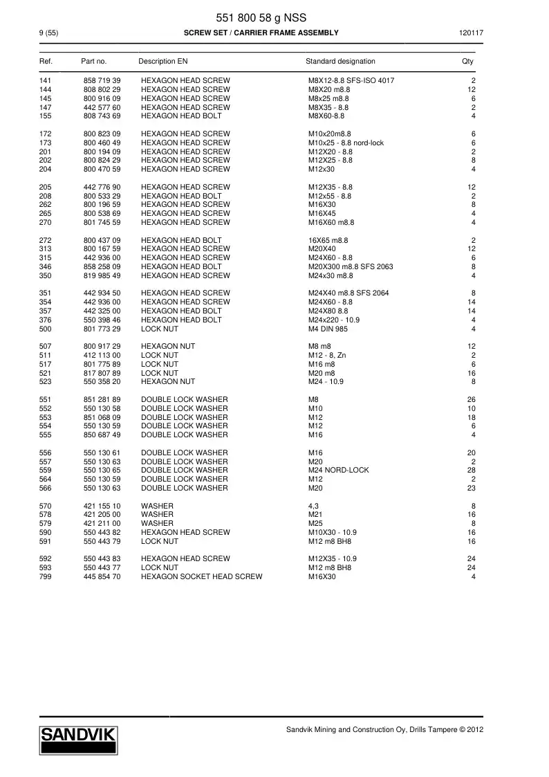 55180058g 551 800 58g SCREW SET - Sandvik Technical Drawing