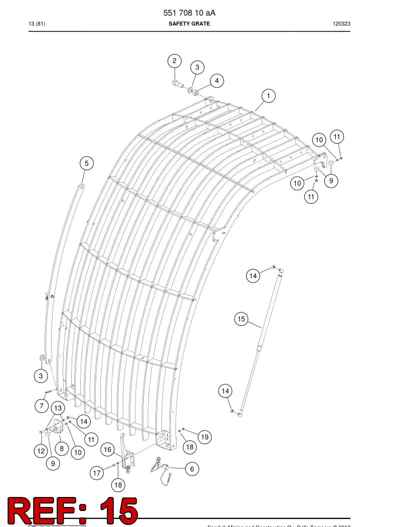 55180098 551 800 98 Gas spring - Sandvik Technical Drawing