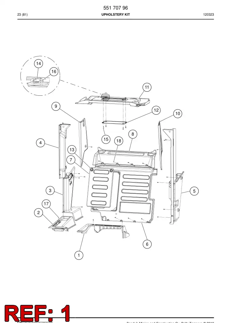 55180113a 551 801 13a Cover plastic - Sandvik Technical Drawing