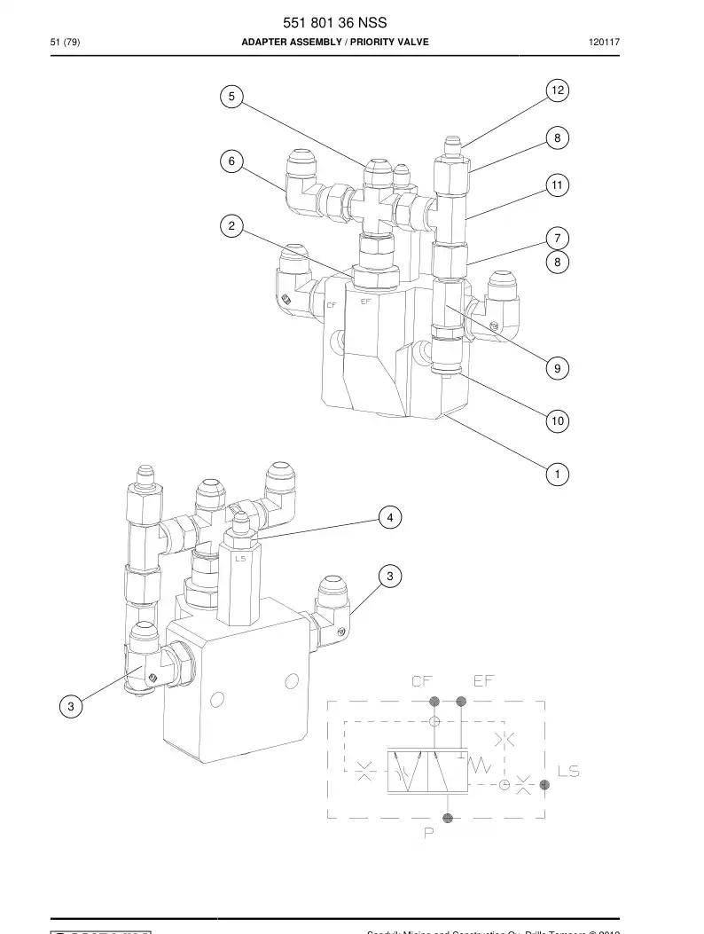 55180136 551 801 36 Adapter assembly - Sandvik Technical Drawing