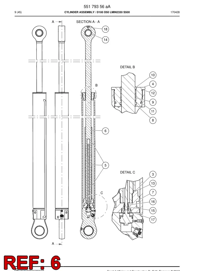 55180169 551 801 69 Limit bushing - Sandvik Technical Drawing