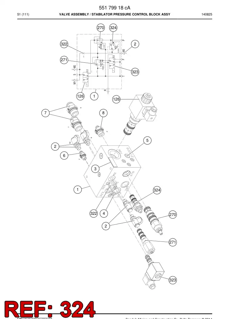 55180385 551 803 85 Valve, Pressure Reducing - Sandvik Technical Drawing