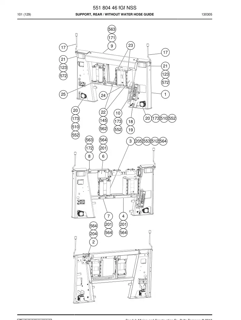 55180446f 551 804 46f Support, Rear - Sandvik Technical Drawing