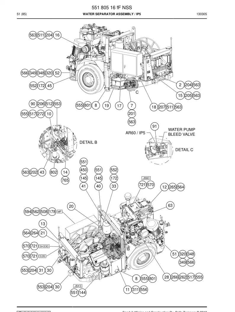 55180516f 551 805 16f Water Separator Assembly - Sandvik Technical Drawing