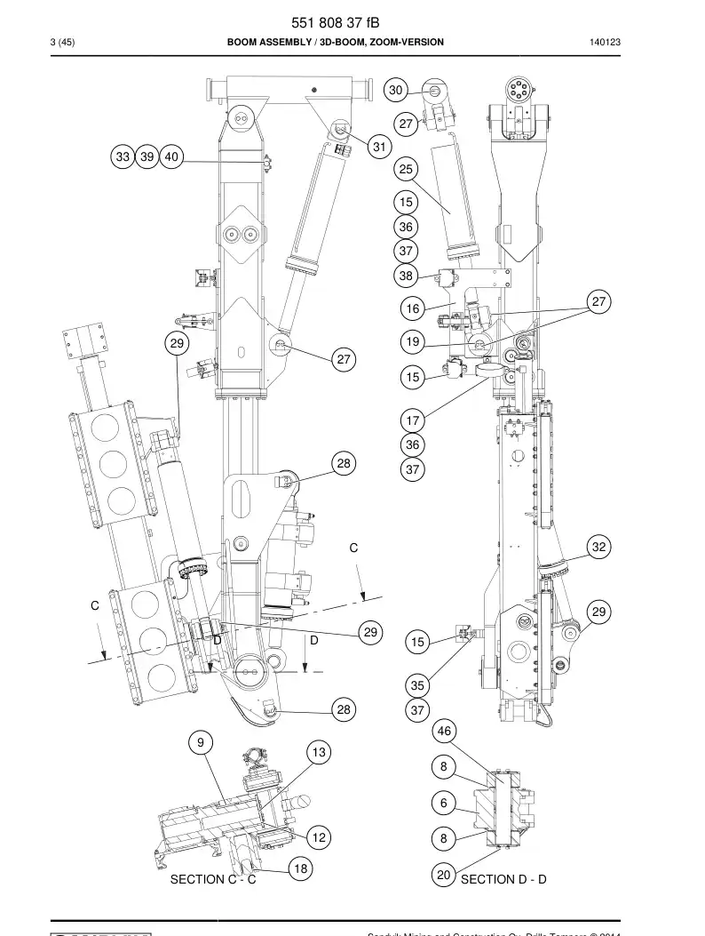 55180837f 551 808 37f Boom Assembly - Sandvik Technical Drawing