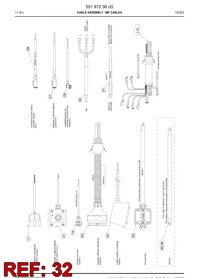 55180957b 551 809 57b Cable assembly - Sandvik Technical Drawing
