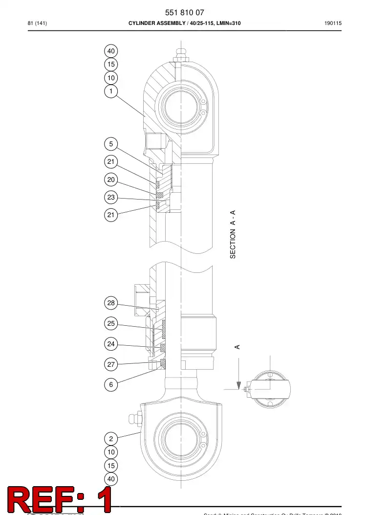 55181009a 551 810 09a Cylinder Tube Assembly - Sandvik Technical Drawing