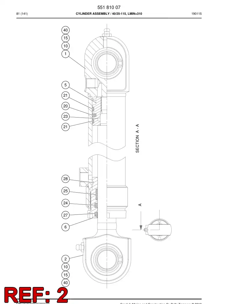 55181010 551 810 10 PISTON Rod Assembly - Sandvik Technical Drawing