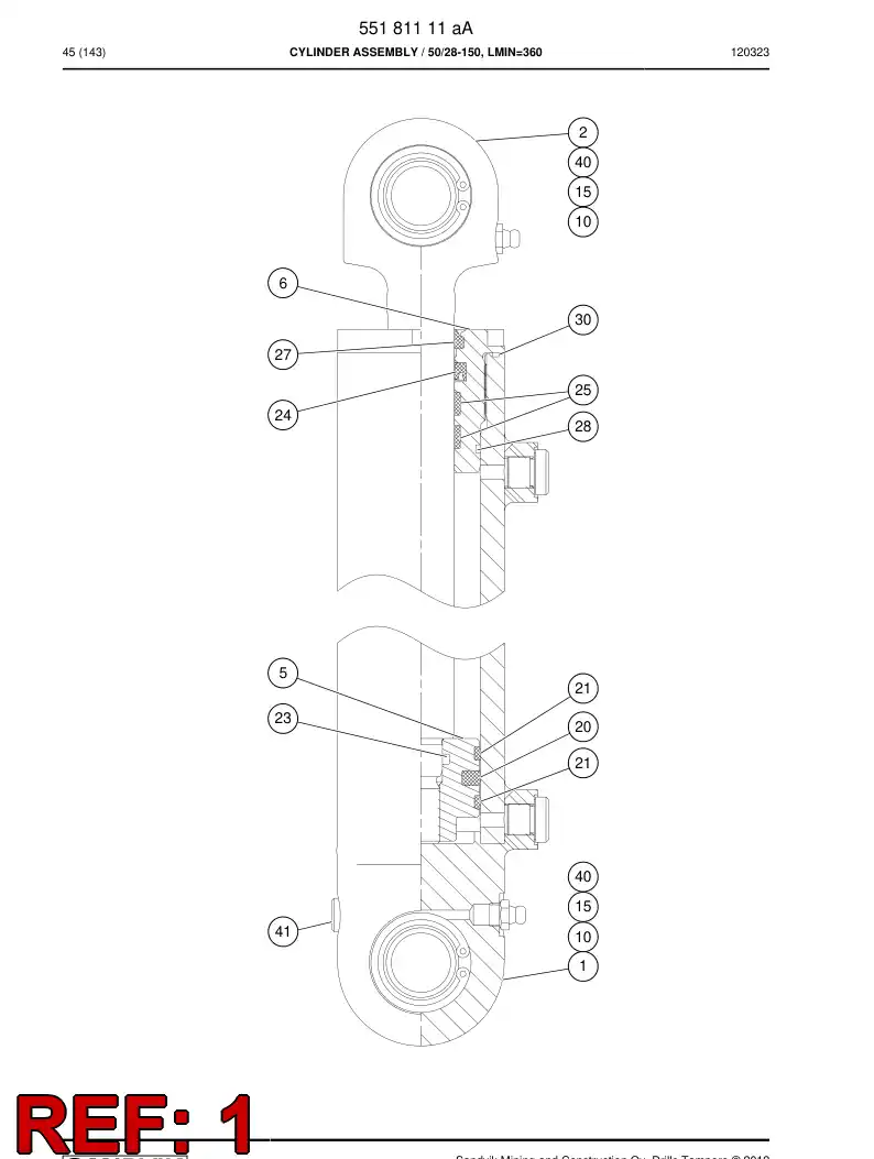 55181112 551 811 12 Cylinder tube assembly - Sandvik Technical Drawing