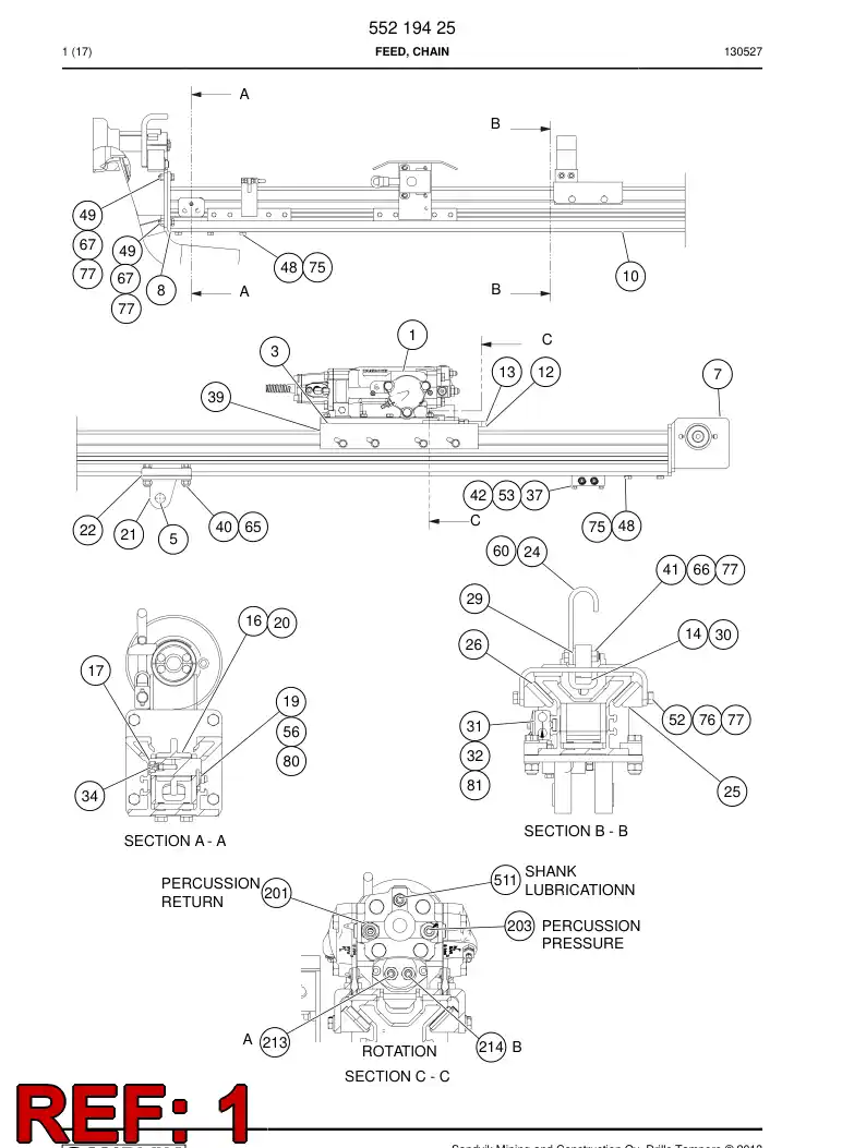 55181796a 551 817 96a Rock Drill - Sandvik Technical Drawing