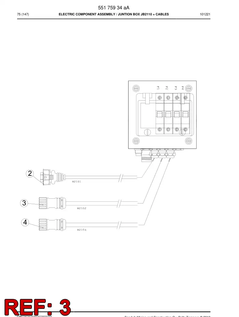 55182838a 551 828 38a Pre-wired plug cable - Sandvik Technical Drawing