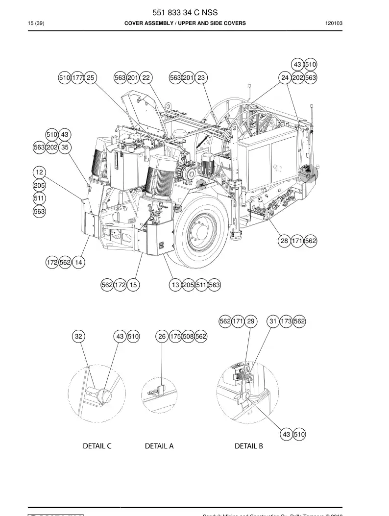 55183334 551 833 34 Cover assembly - Sandvik Technical Drawing