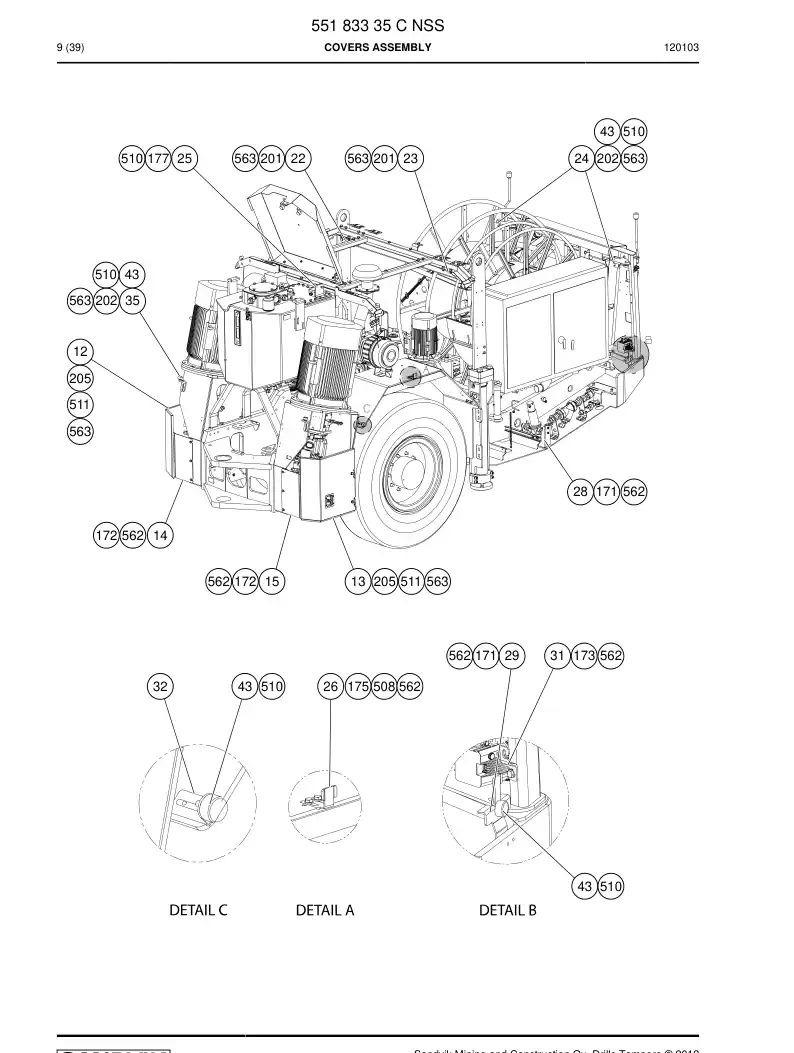 55183335 551 833 35 COVERS ASSEMBLY - Sandvik Technical Drawing