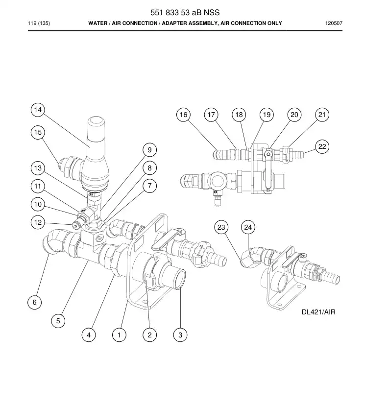 55183353a 551 833 53a Water / Air connection - Sandvik Technical Drawing