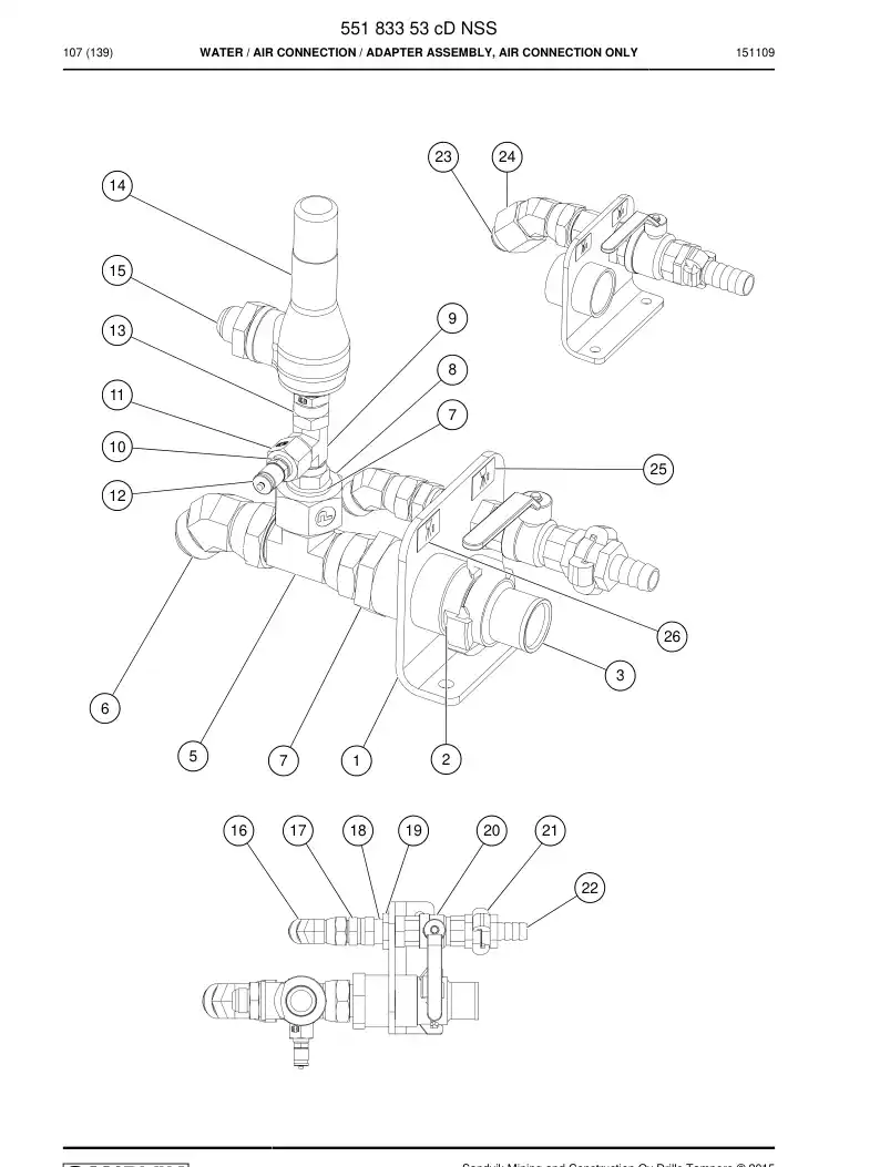 55183353c 551 833 53c Water / Air connection - Sandvik Technical Drawing