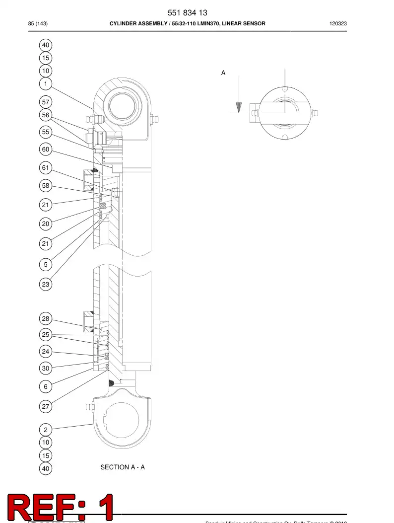 55183415 551 834 15 Cylinder tube assembly - Sandvik Technical Drawing
