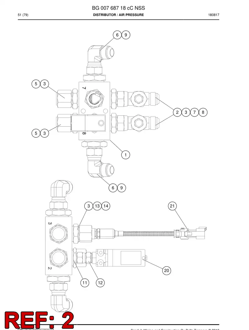 55183916 551 839 16 Adapter, Tee - Sandvik Technical Drawing