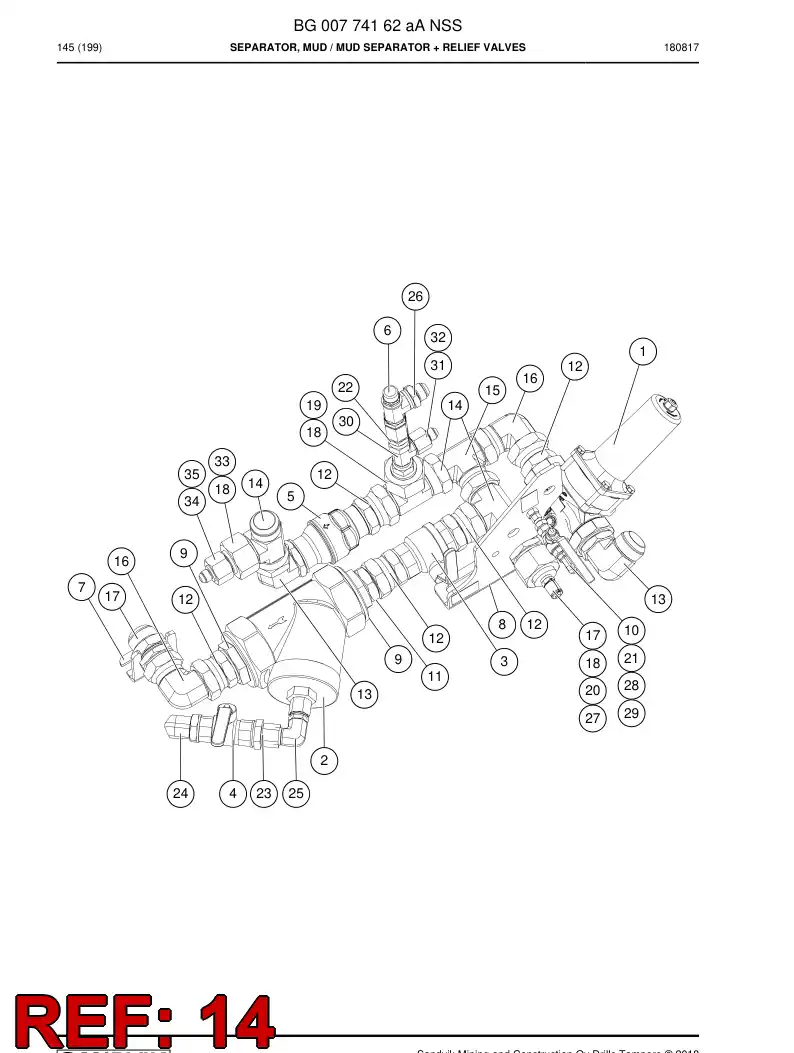 55183919 551 839 19 Adapter, Tee - Sandvik Technical Drawing