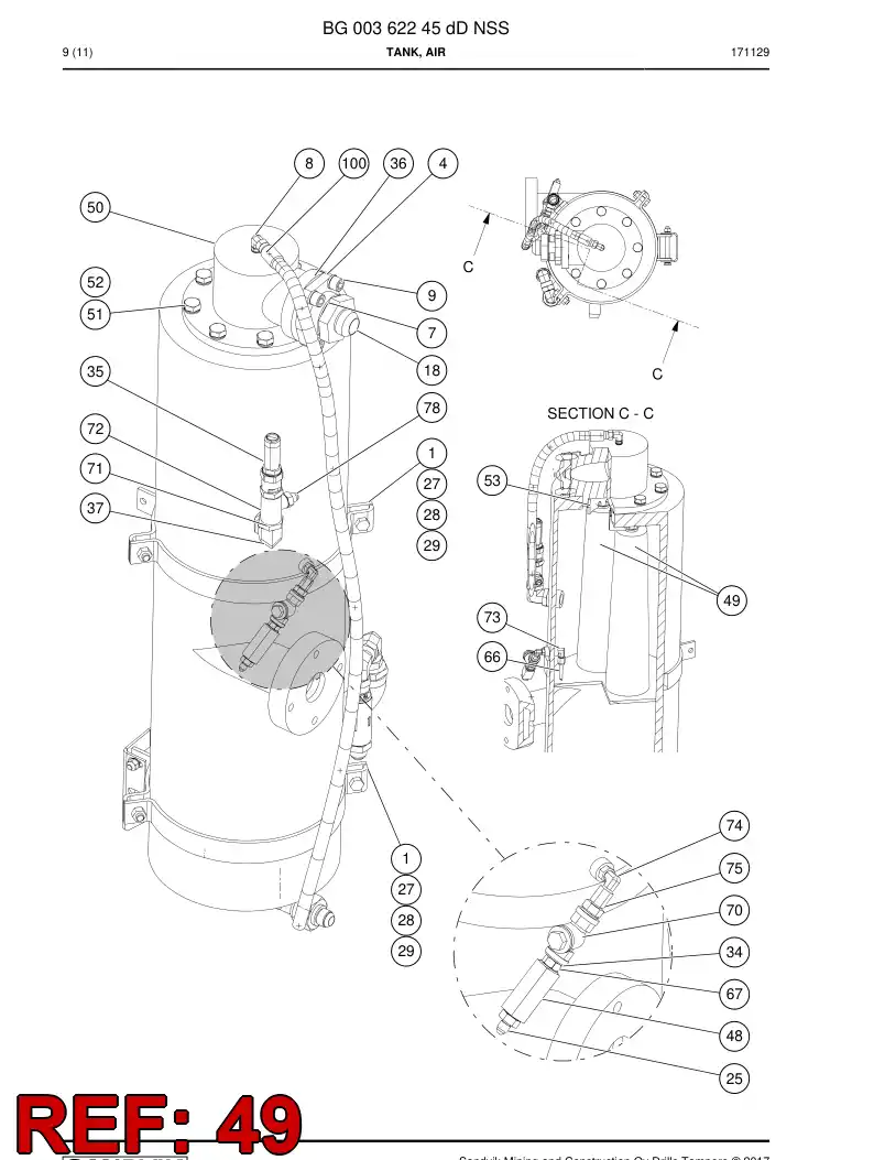 55184429b 551 844 29b SEPARADOR DE ACEITE - Sandvik Technical Drawing